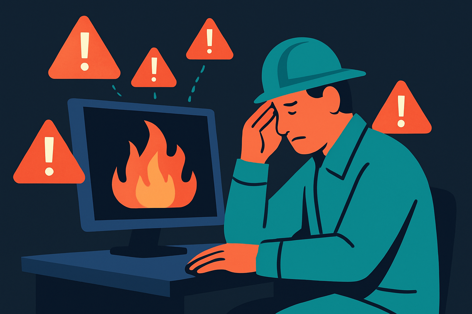 A concrete, representative image for the bottleneck: "Alert Fatigue in Wildfire Incident Response" — High frequency of alerts reduces incident commanders' responsiveness, undermining effectiveness of advanced detection systems.