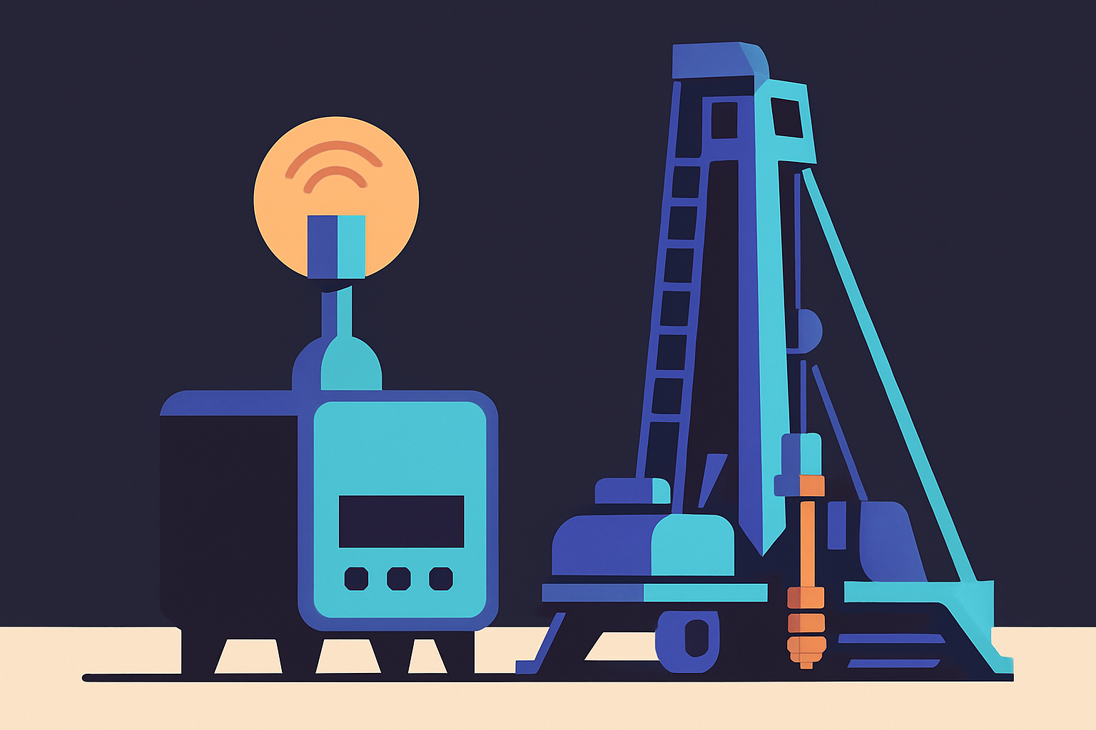 A gyrotron microwave heating device sitting in short supply next to a large next-generation geothermal drilling rig, representing a supply bottleneck limiting drilling scale-up