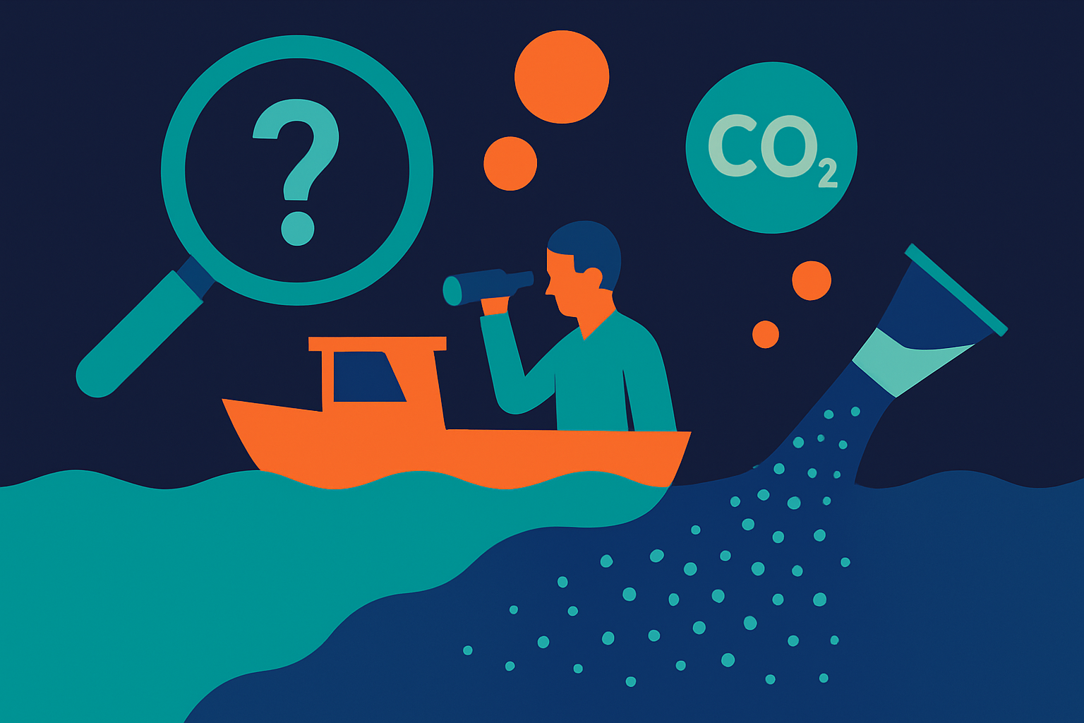 A concrete, representative image for the bottleneck: "Measurement challenges for Ocean Alkalinity Enhancement (OAE)" — It's hard to know when CO2 goes into the ocean from added alkalinity, and added Alkalinity disperses so quickly that measuring it is difficult